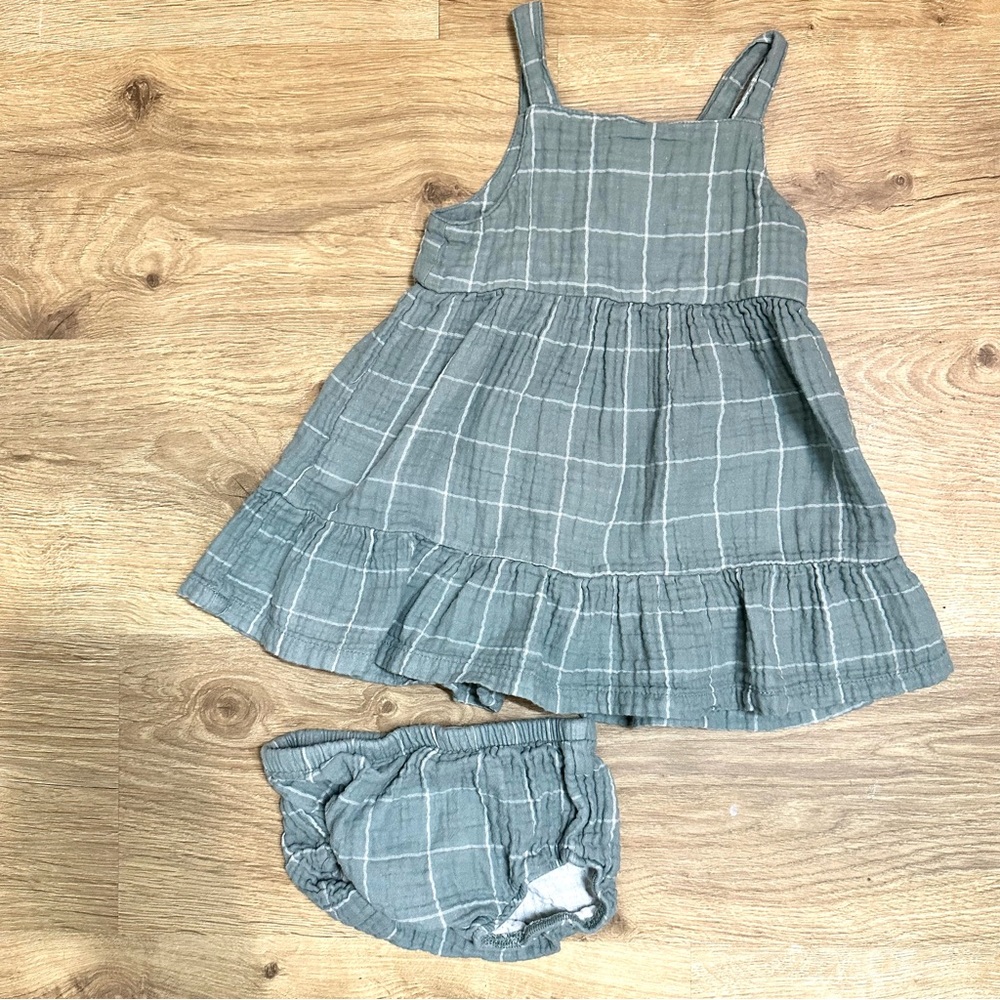 Green / white Little Planet Windowpane Dress
